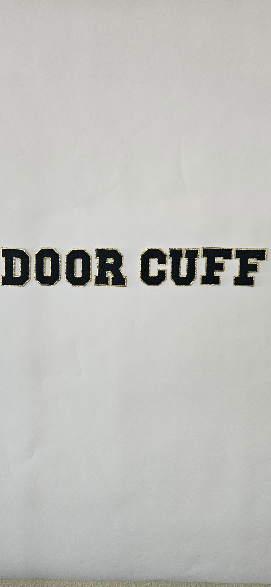 Home Security Door Cuff logo — varsity lettering